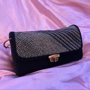VINTAGE Black Handbag with Cloth Accents